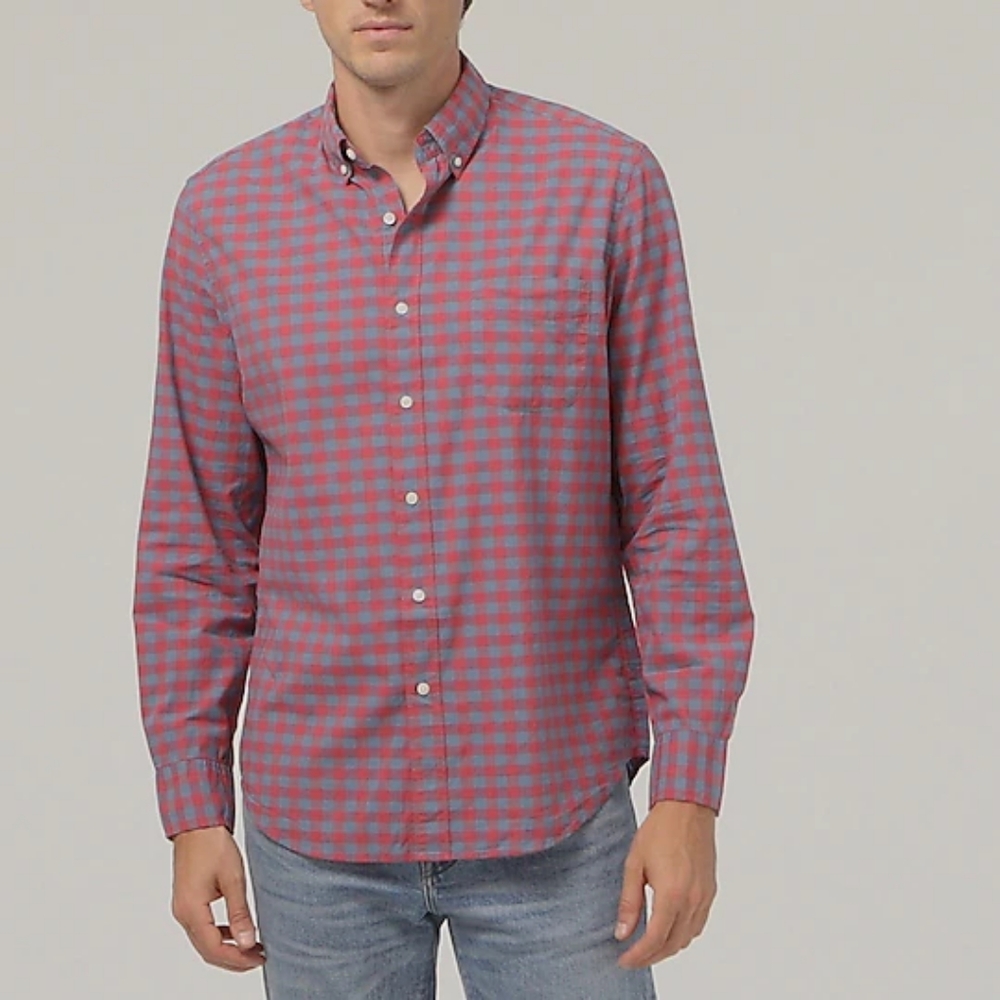 J Crew Organic Cotton Stretch Secret Wash Button Down in Seashore Red …